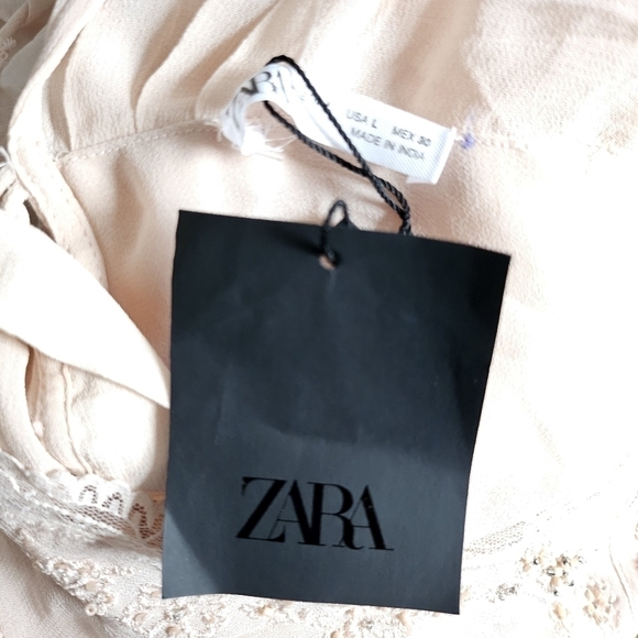 New Zara Limited Edition Embroidered Beaded Lace Blush Slip Mini Dress NWT Large - Picture 12 of 16
